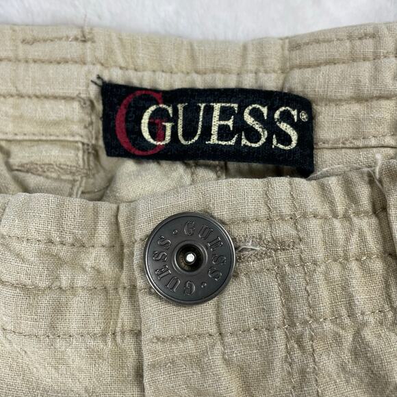 š5/$25 GUESS Linen Cotton Blend Wide Leg Relaxed Fit Mid Rise Khaki Pants 32 - Picture 8 of 16